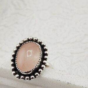 ROSE QUARTZ RING HANDMADE IN STERLING SILVER METAL SZ 8